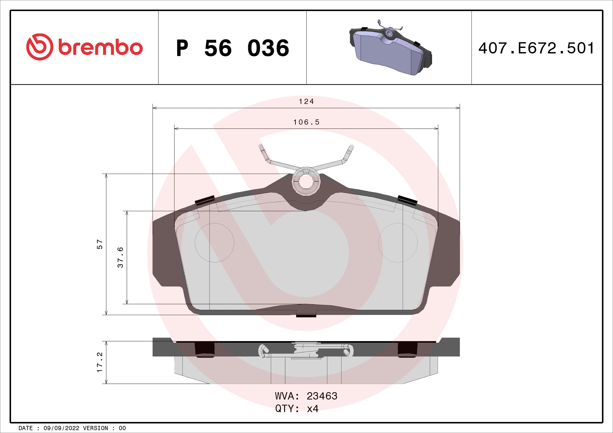 A.B.S. P 56 036 BREMBO Bremsbelagsatz, Scheibenbremse